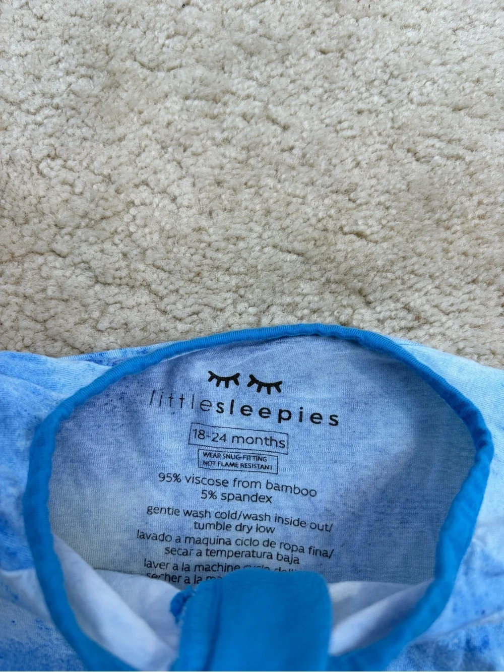 Little Sleepies Size 18-24 Months Blue Watercolor Zippy Bamboo Sleeper Pajamas